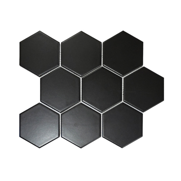 4in Hexagon Mosaic Tiles in Matte Black from FFCarpetOne