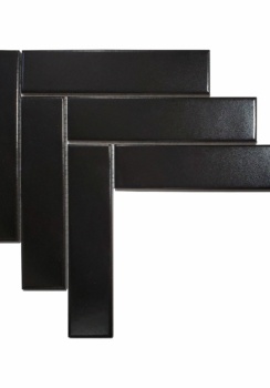 2x8 Glossy Herringbone Mosaic Tile black matte .614sf. per pc.