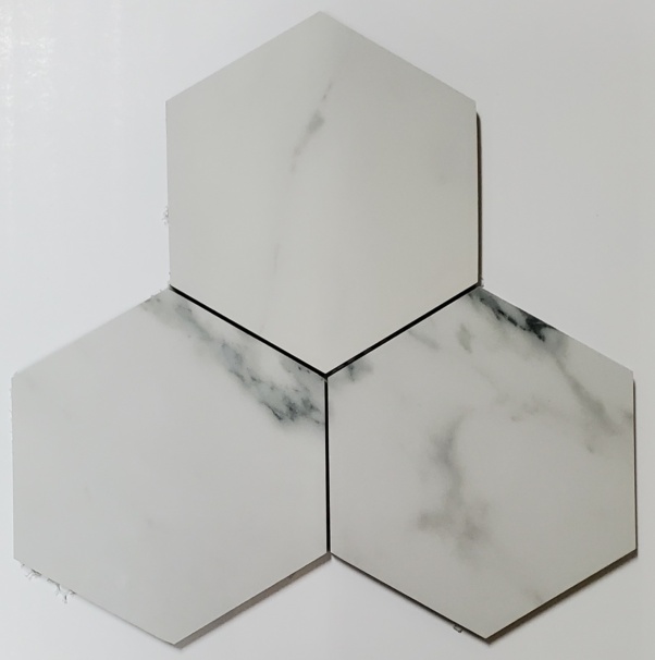 OMG Calacatta Vasuki 6 inch hexagon polished porcelain