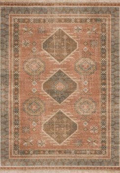 Traditional area rug with distressed accents in rich color palette combination